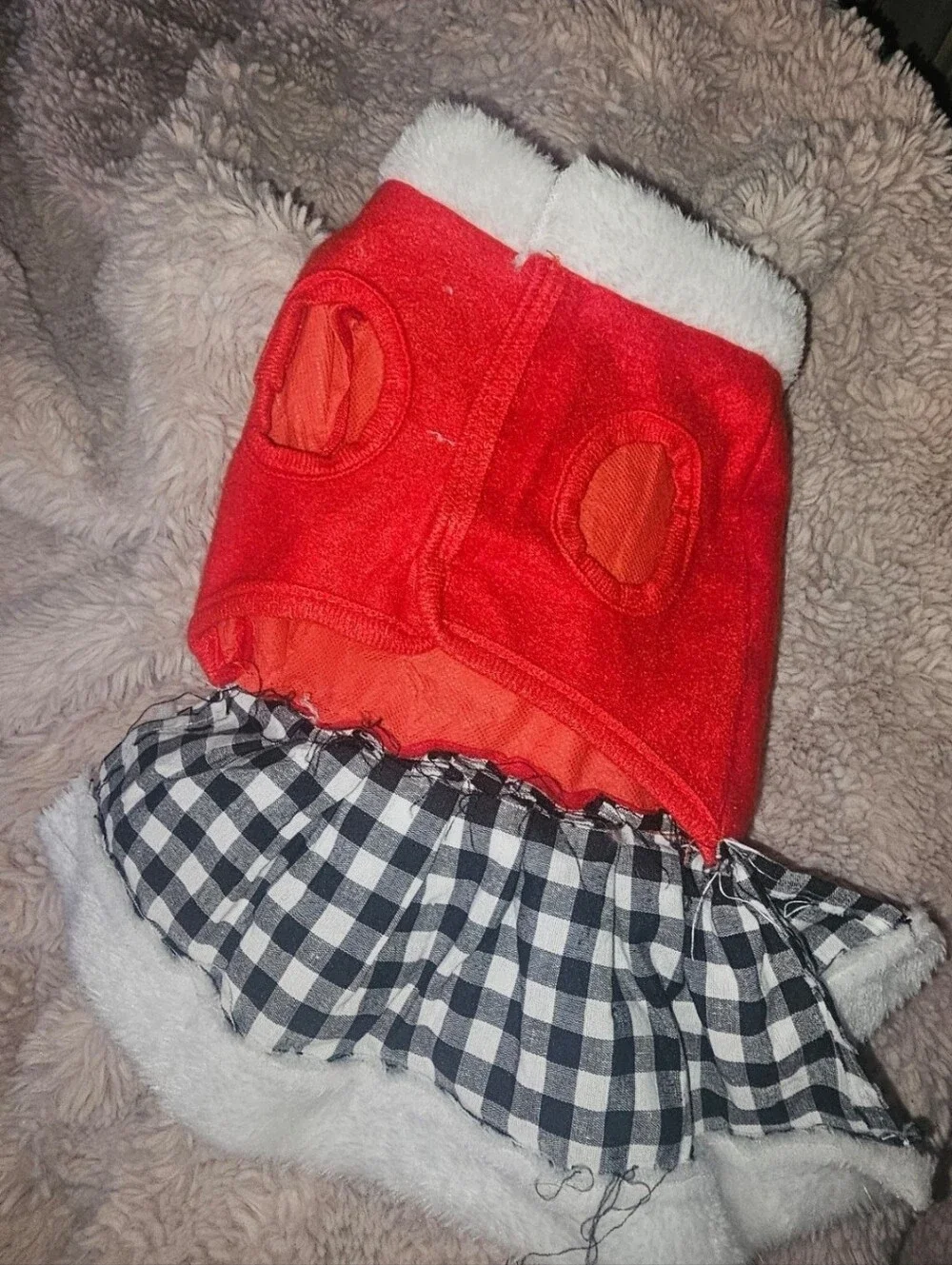 Source Unknown Red and White Dog Dress with Black Plaid Bow